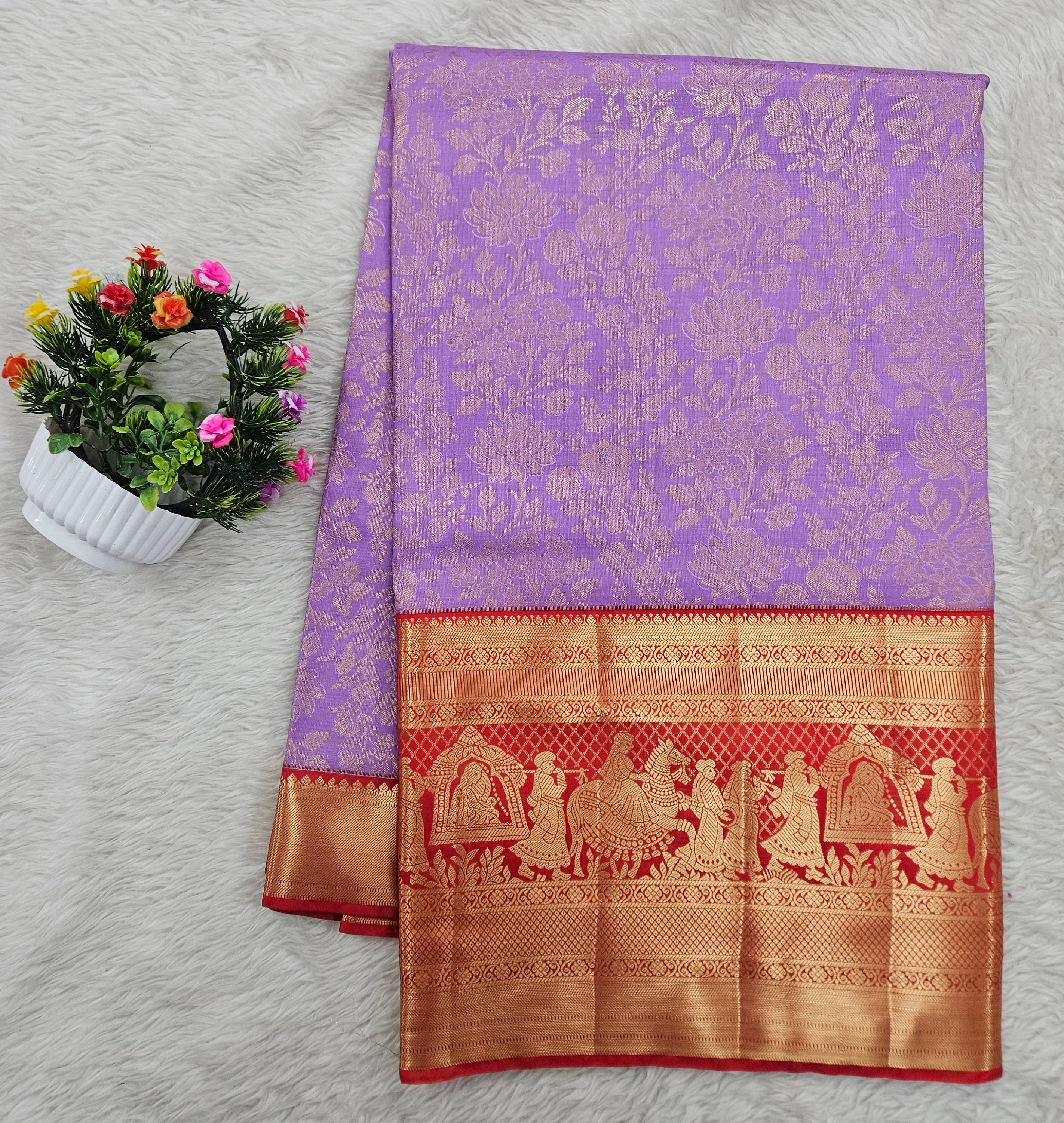 Red Lavender Palaki Border Saree
