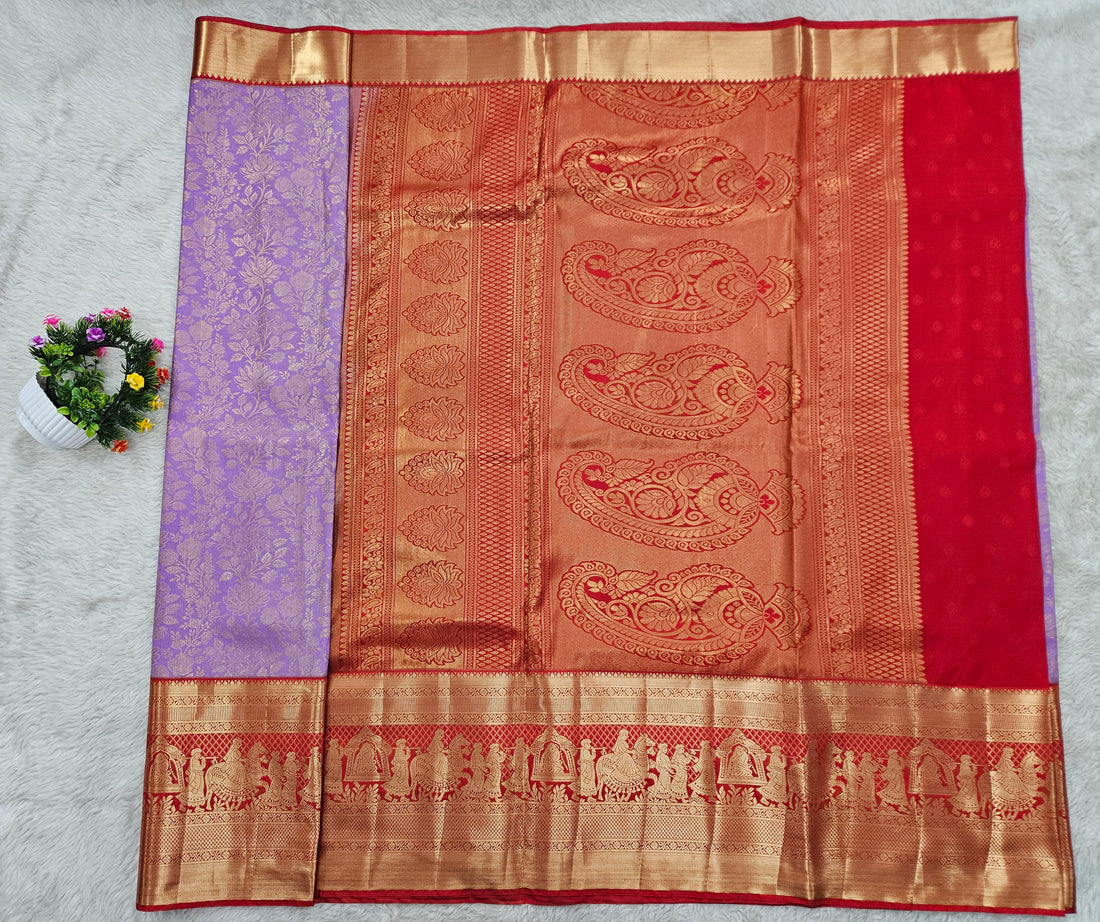 Red Lavender Palaki Border Saree