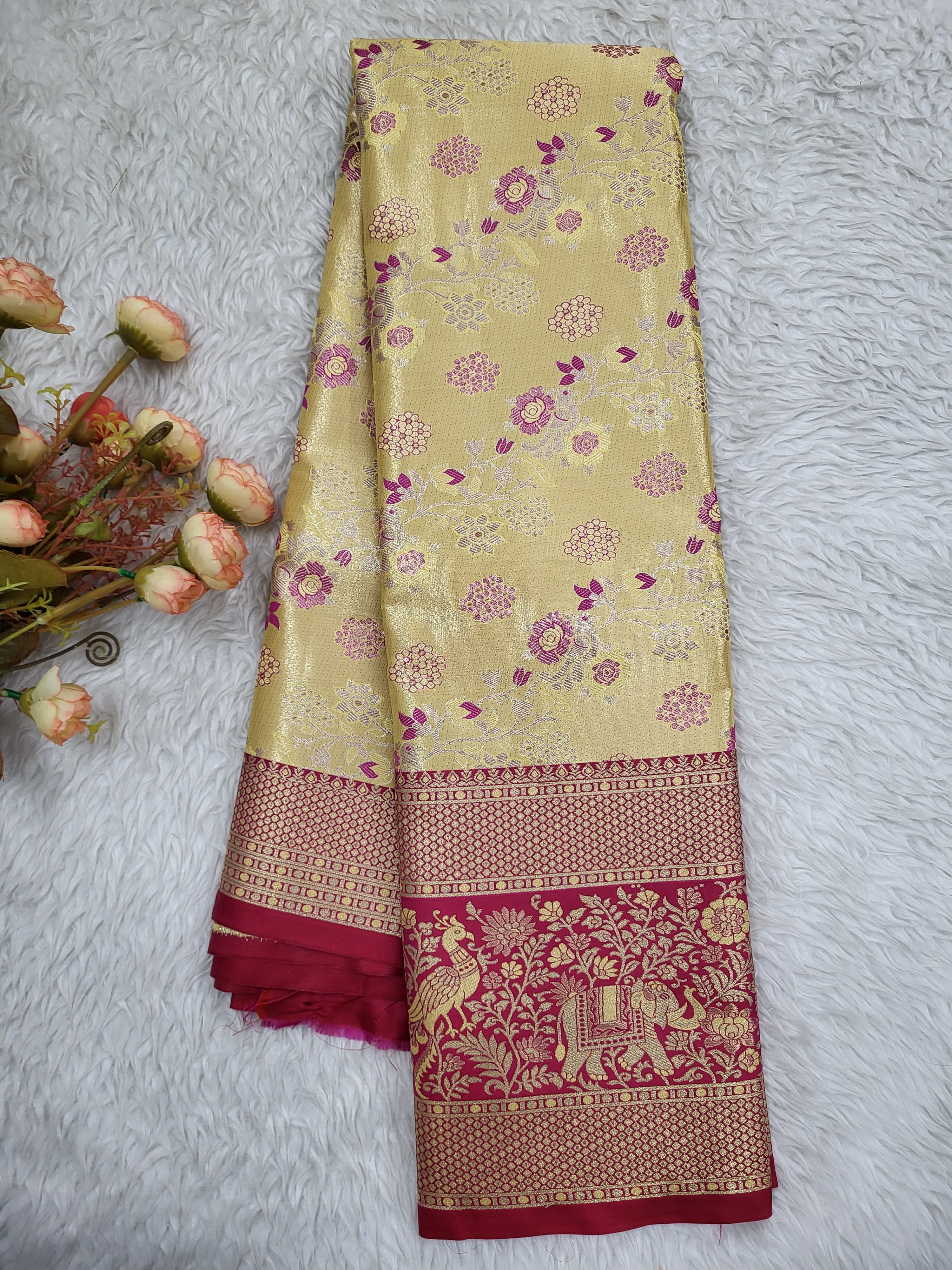 Semi Kanchipattu Tissue Meenakari Border Sarees