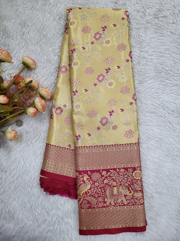 Semi Kanchipattu Tissue Meenakari Border Sarees