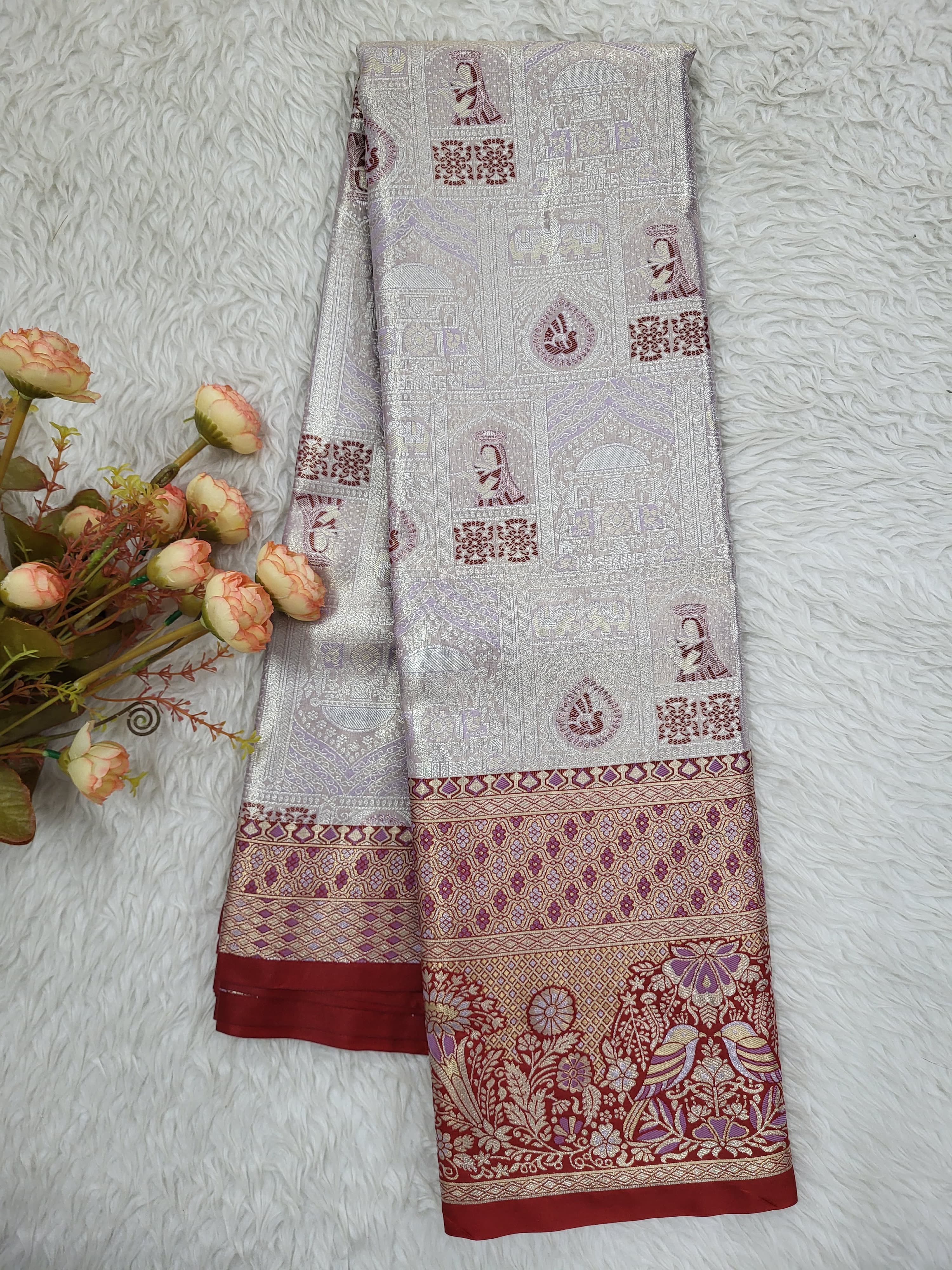 Semi Kanchipattu Tissue Meenakari Border Sarees