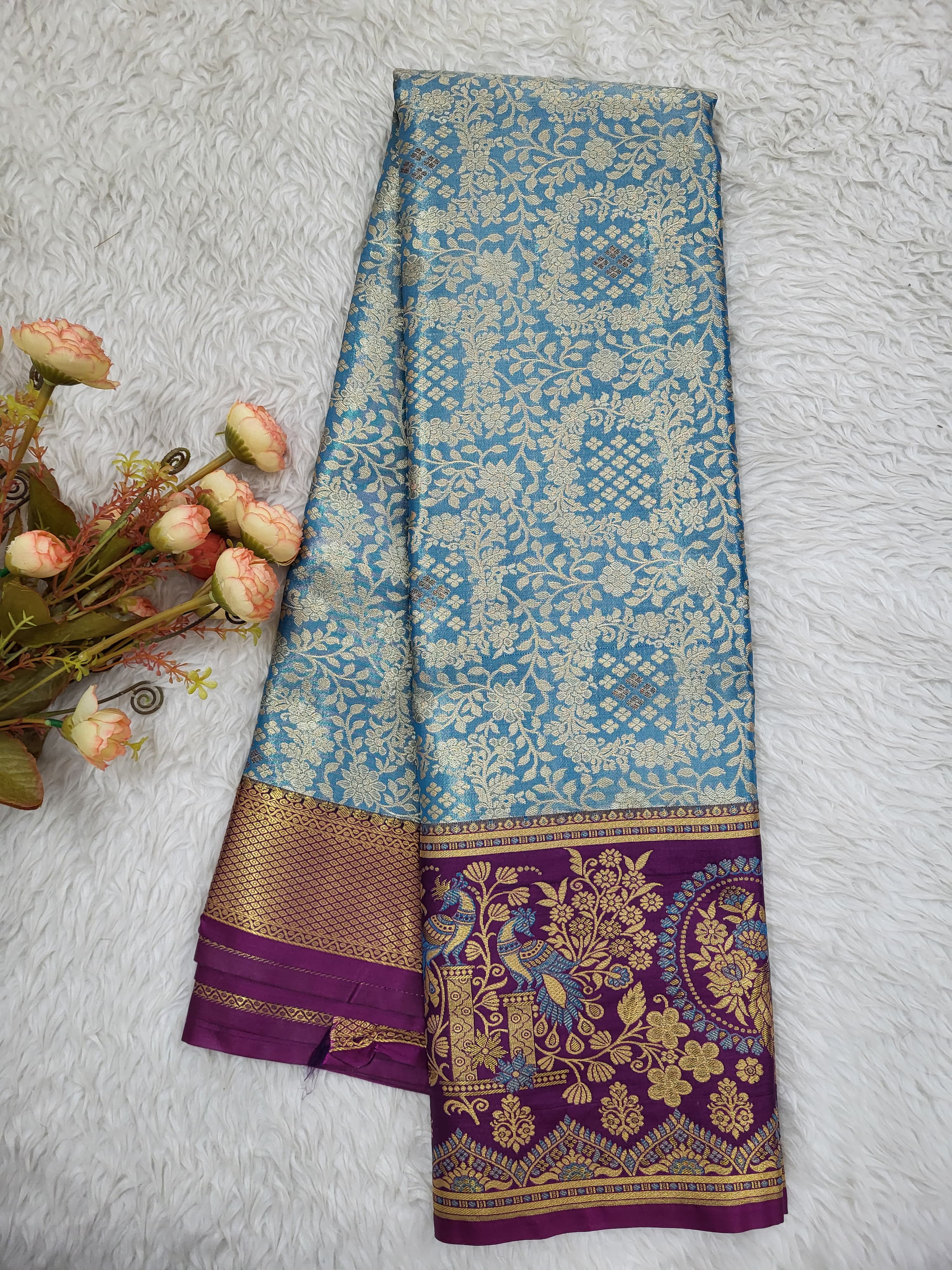 Semi Kanchipattu Tissue Meenakari Border Sarees