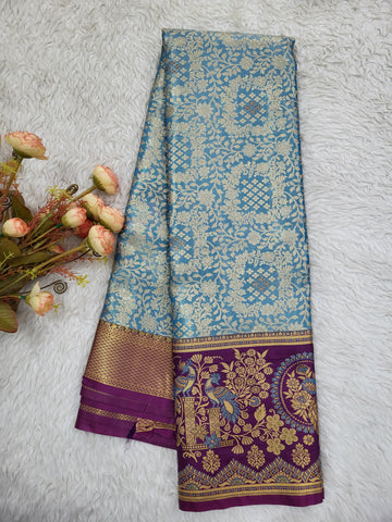 Semi Kanchipattu Tissue Meenakari Border Sarees