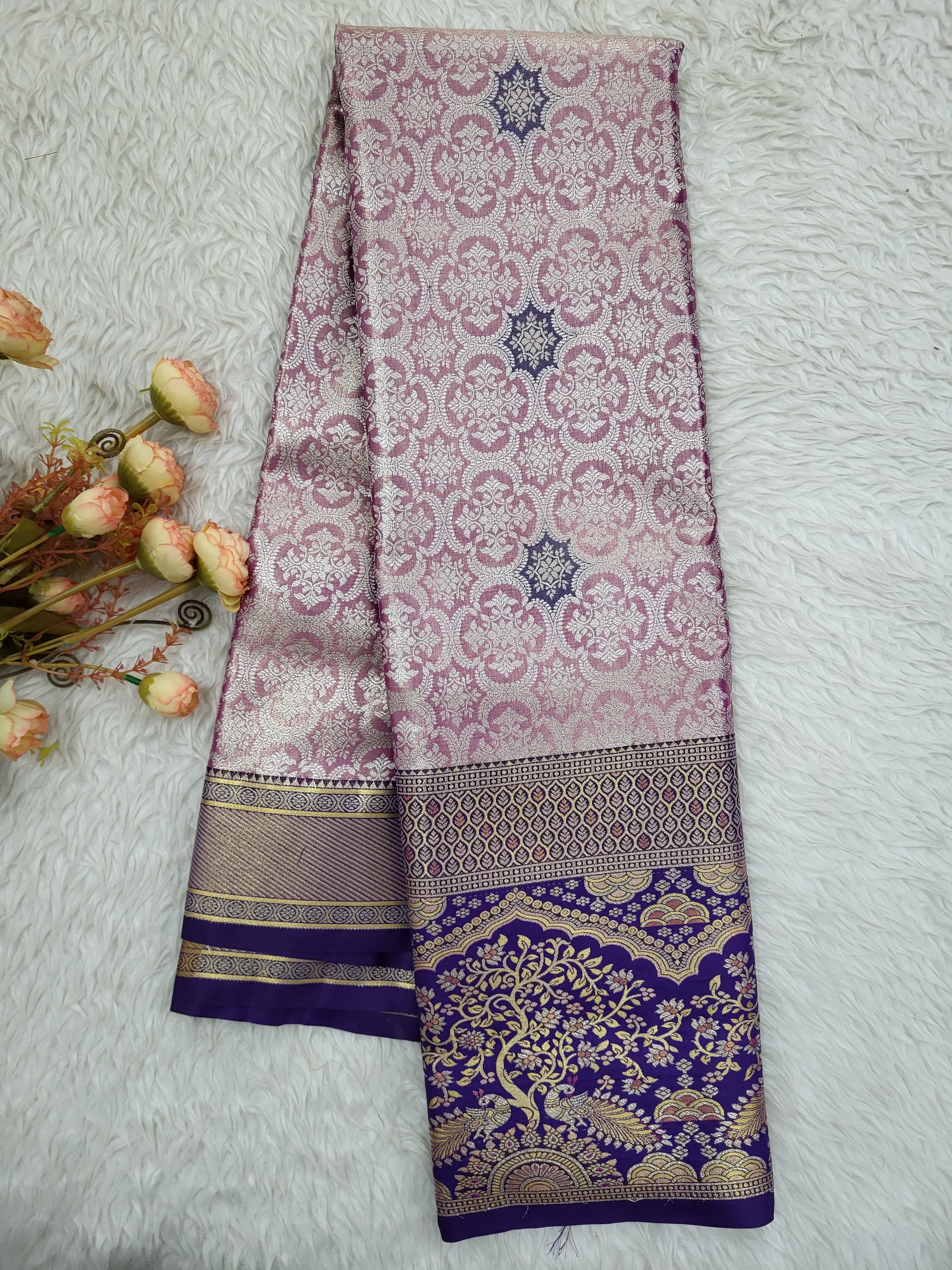 Semi Kanchipattu Tissue Meenakari Border Sarees
