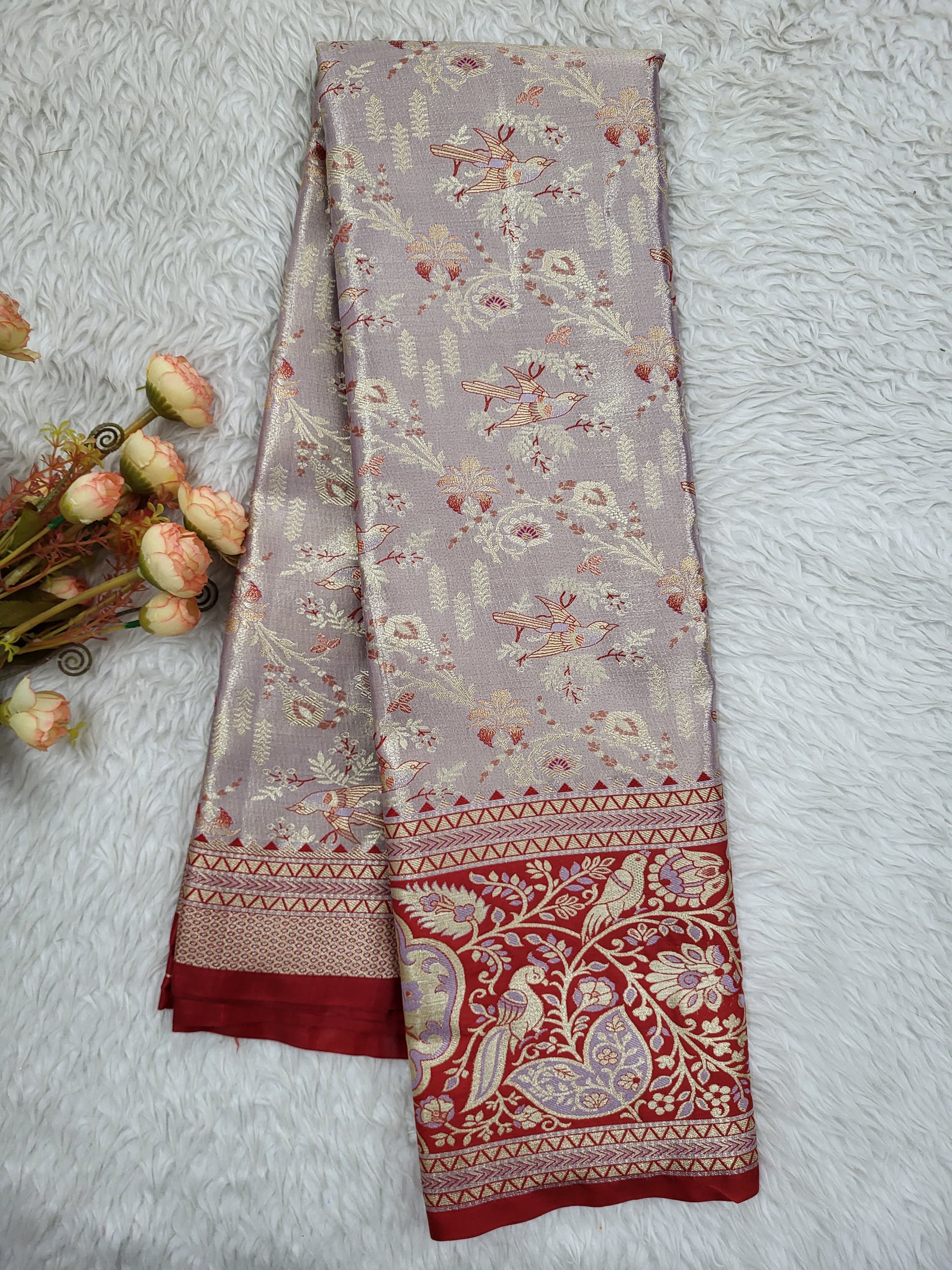 Semi Kanchipattu Tissue Meenakari Border Sarees