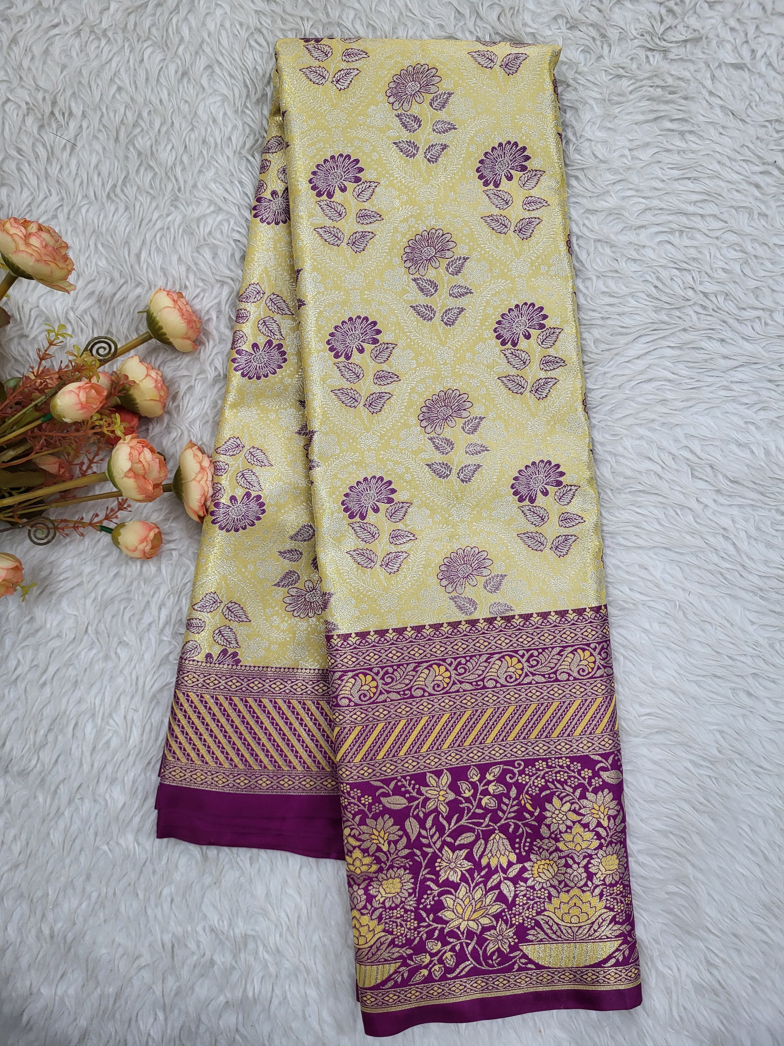 Semi Kanchipattu Tissue Meenakari Border Sarees