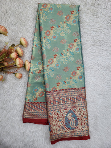 Semi Kanchipattu Tissue Meenakari Border Sarees