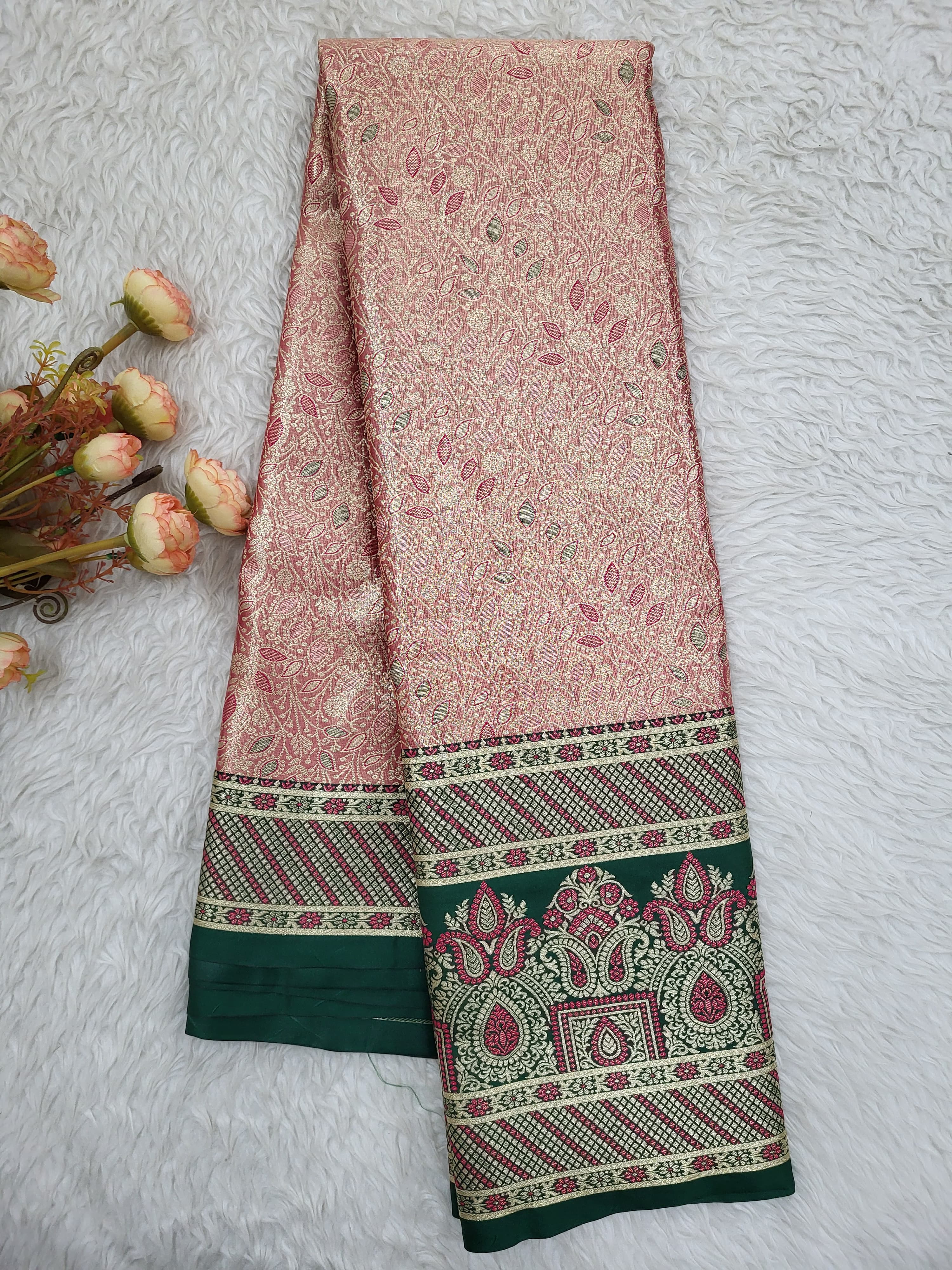 Semi Kanchipattu Tissue Meenakari Border Sarees