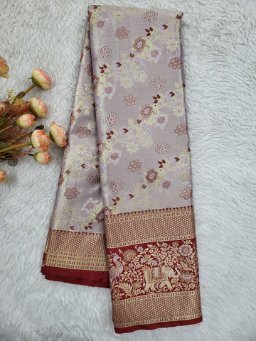 Semi Kanchipattu Tissue Meenakari Border Sarees