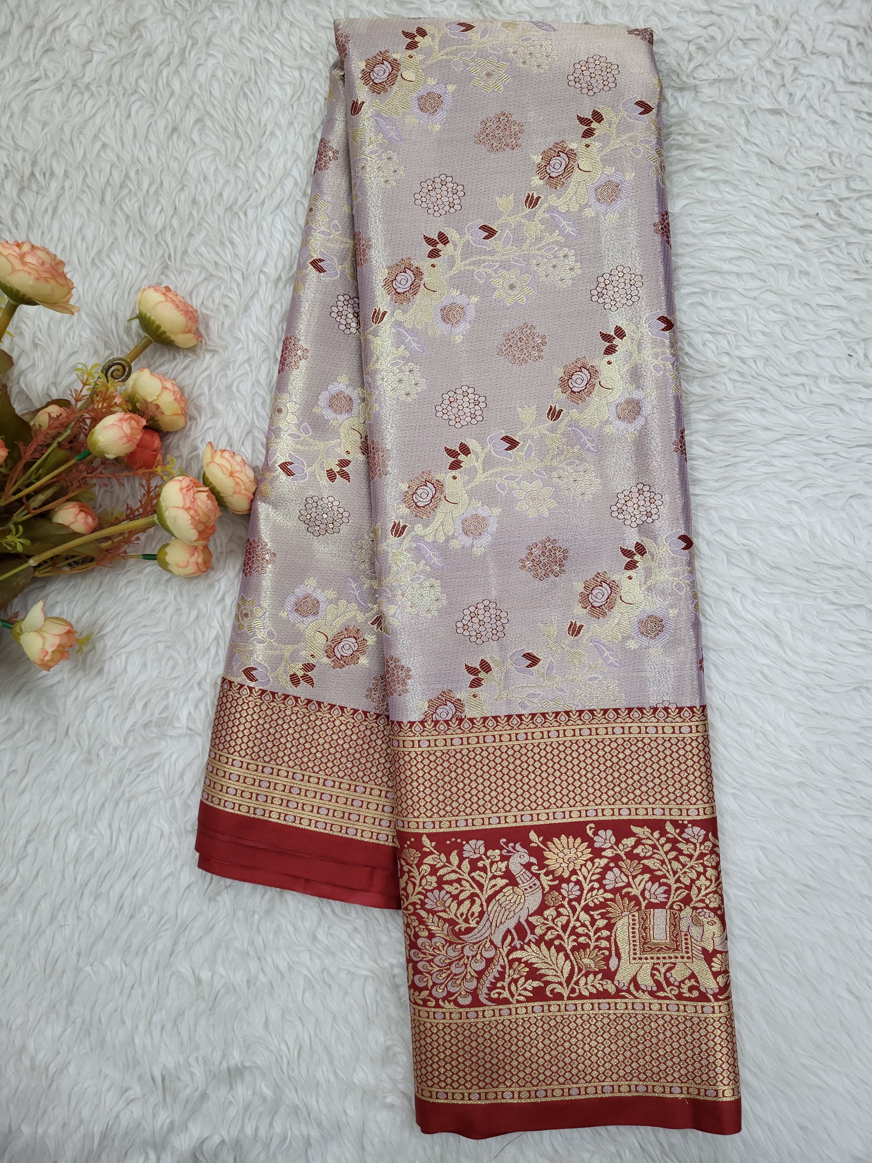 Semi Kanchipattu Tissue Meenakari Border Sarees