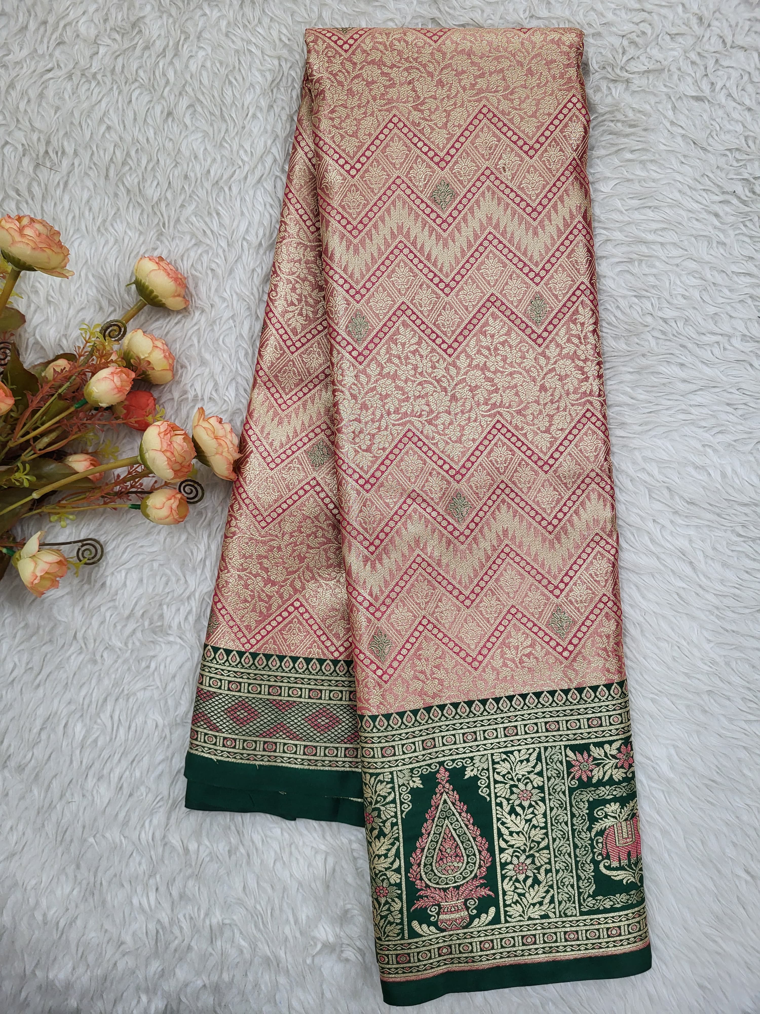 Semi Kanchipattu Tissue Meenakari Border Sarees