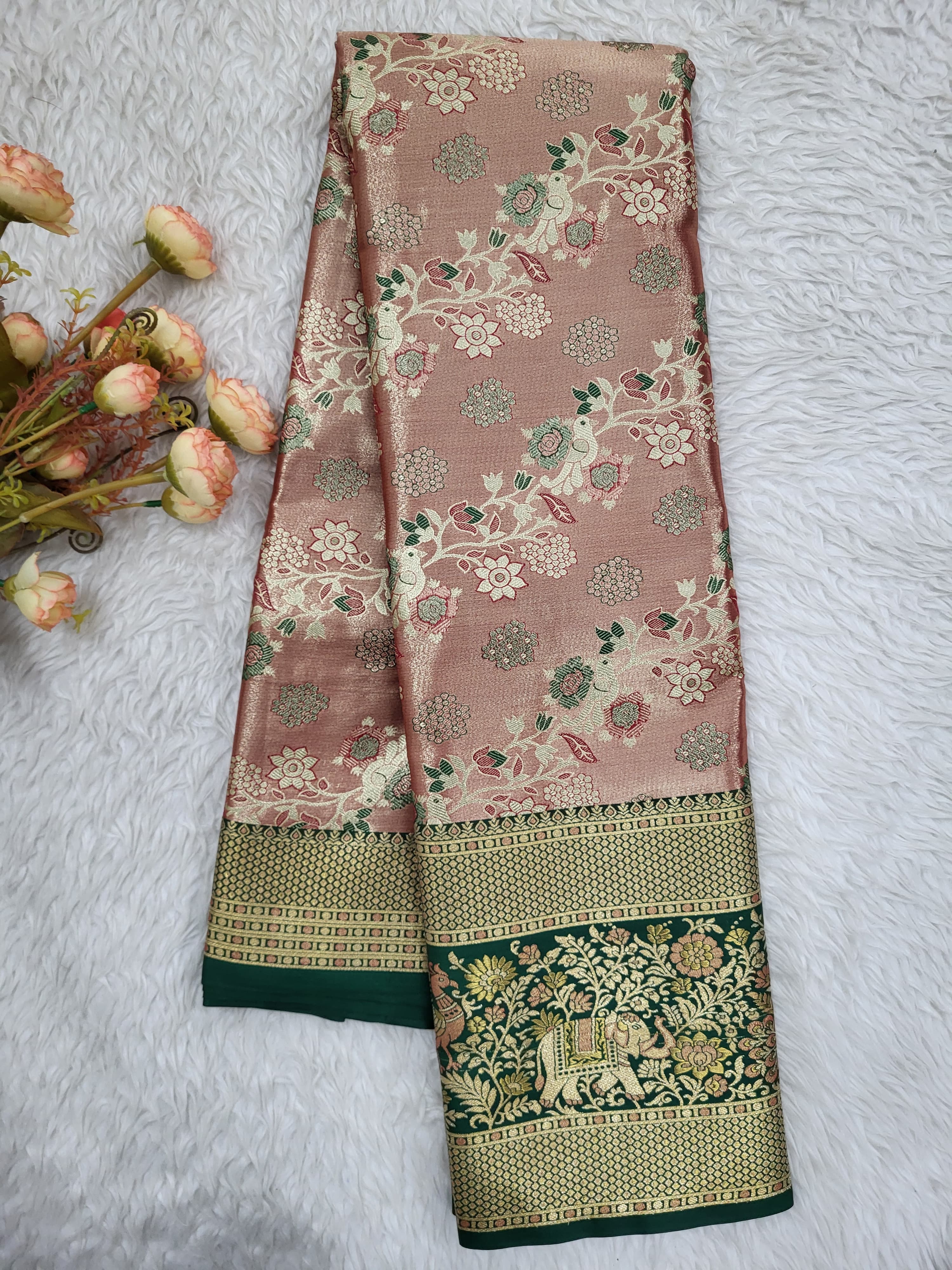 Semi Kanchipattu Tissue Meenakari Border Sarees