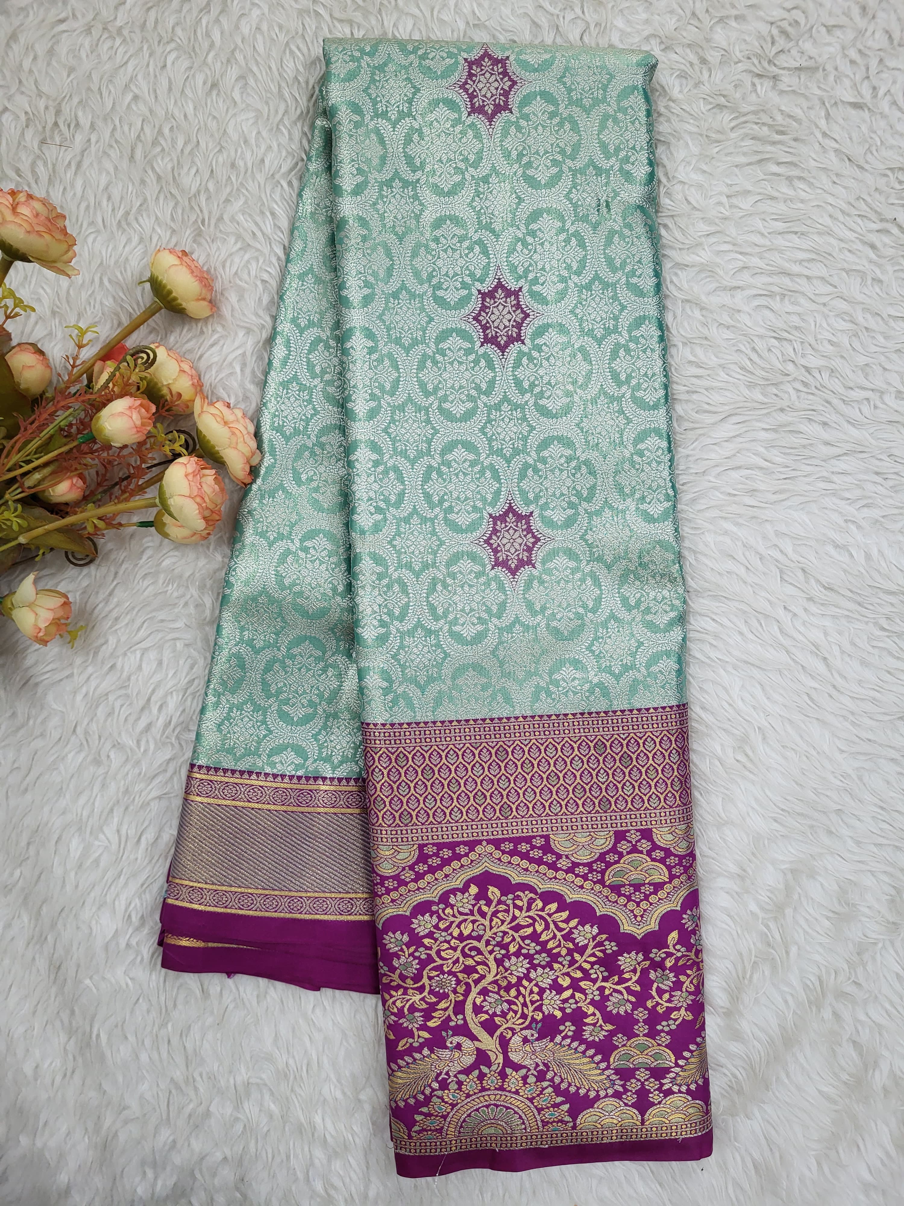 Semi Kanchipattu Tissue Meenakari Border Sarees