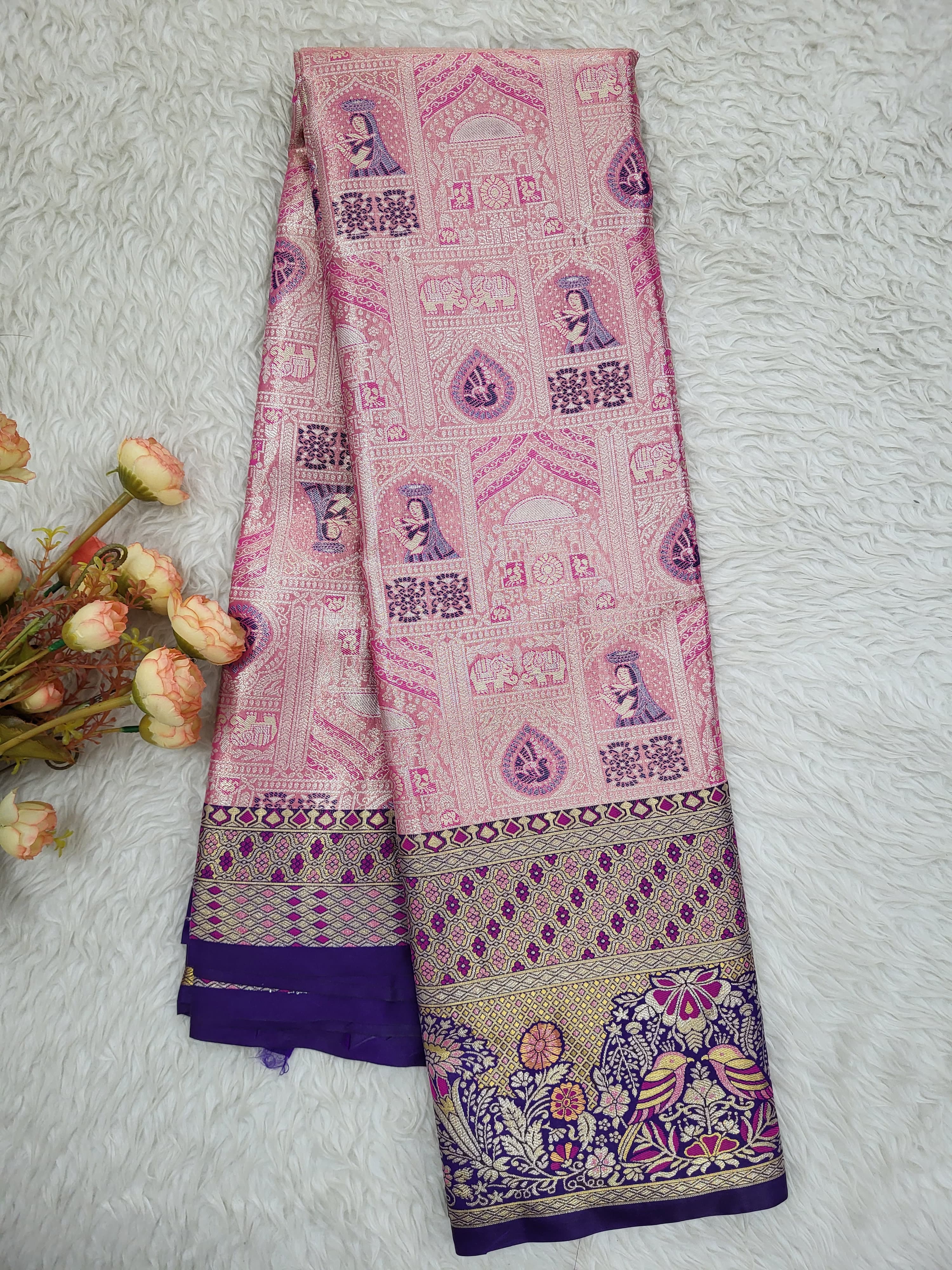 Semi Kanchipattu Tissue Meenakari Border Sarees