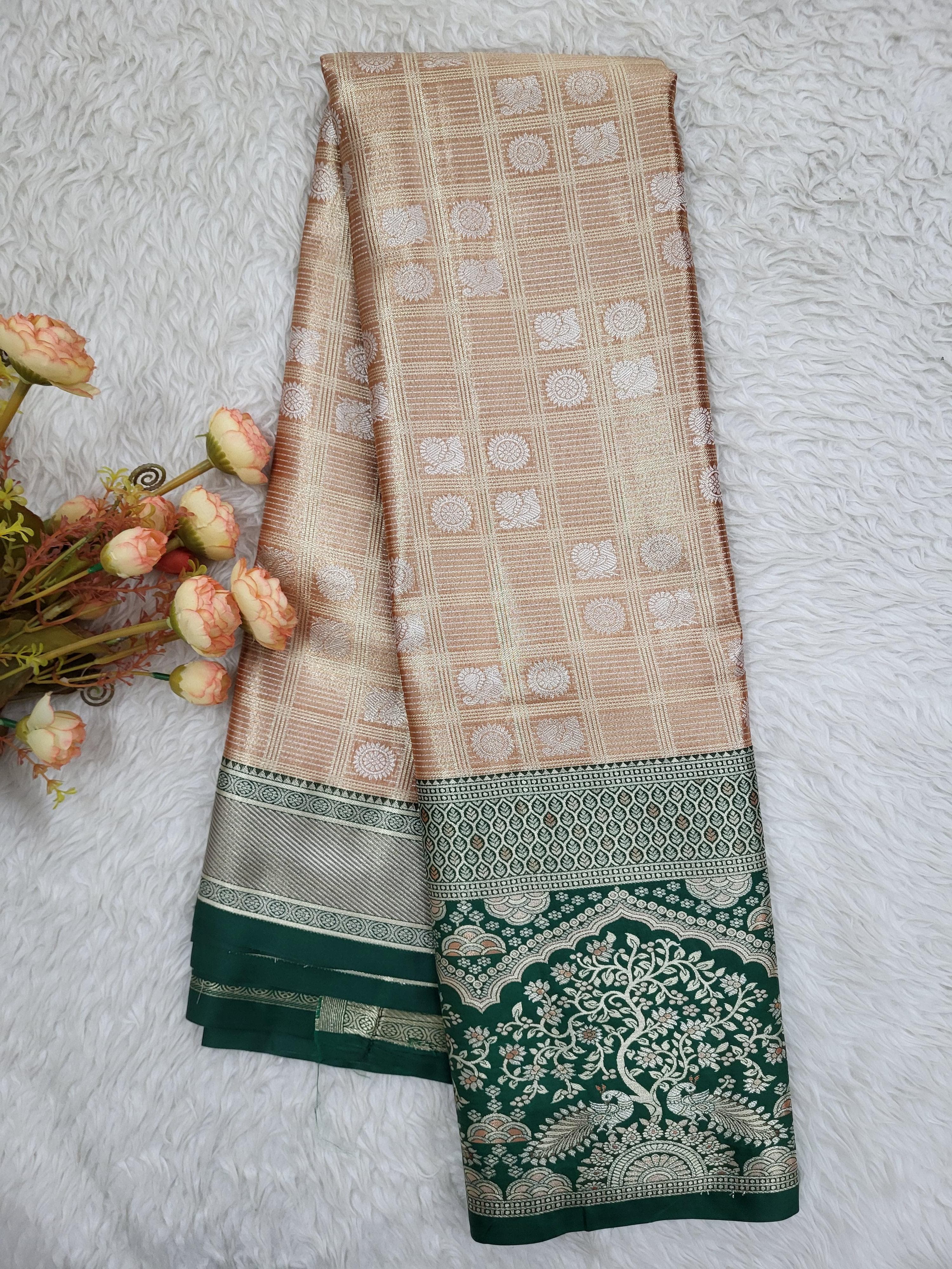 Semi Kanchipattu Tissue Meenakari Border Sarees