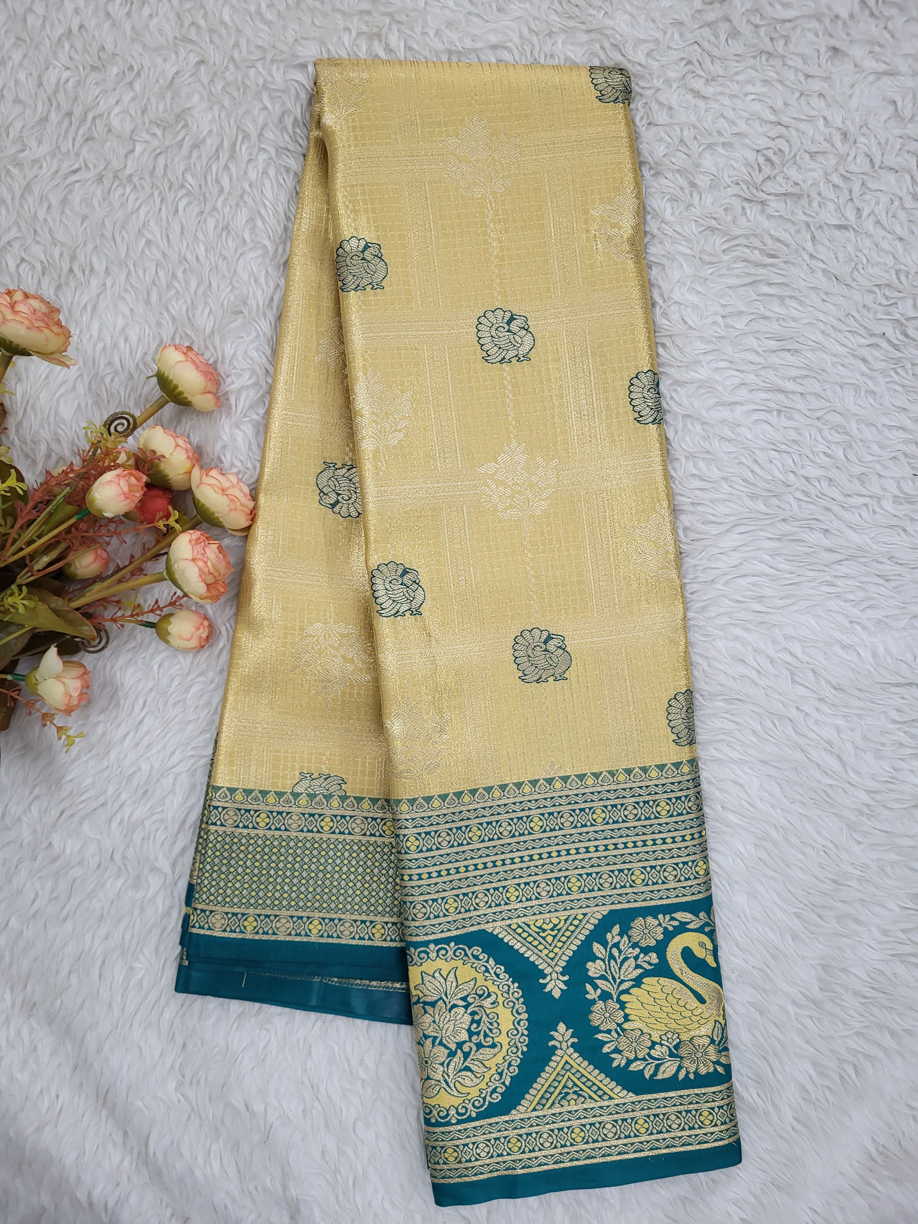 Semi Kanchipattu Tissue Meenakari Border Sarees