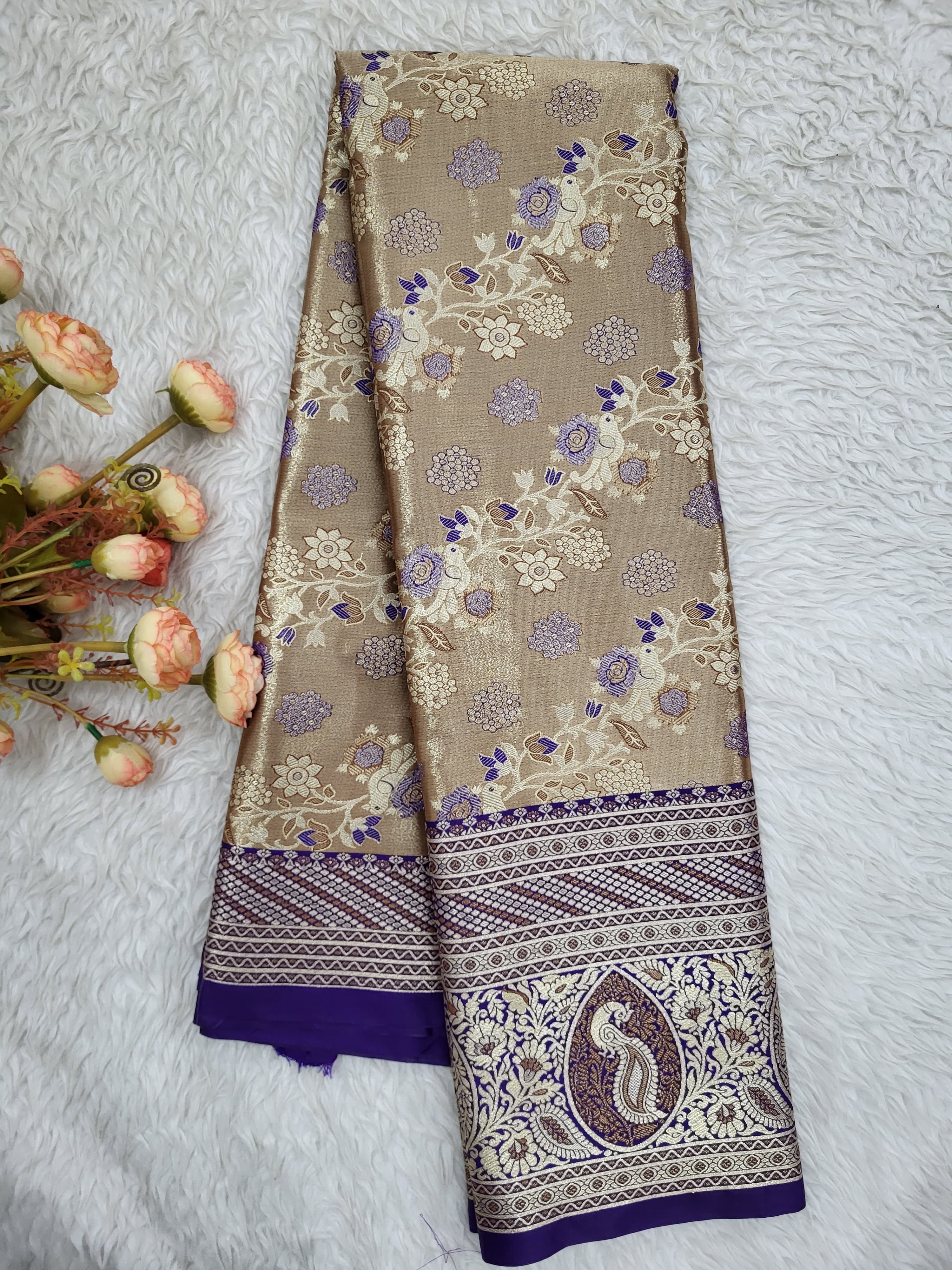 Semi Kanchipattu Tissue Meenakari Border Sarees