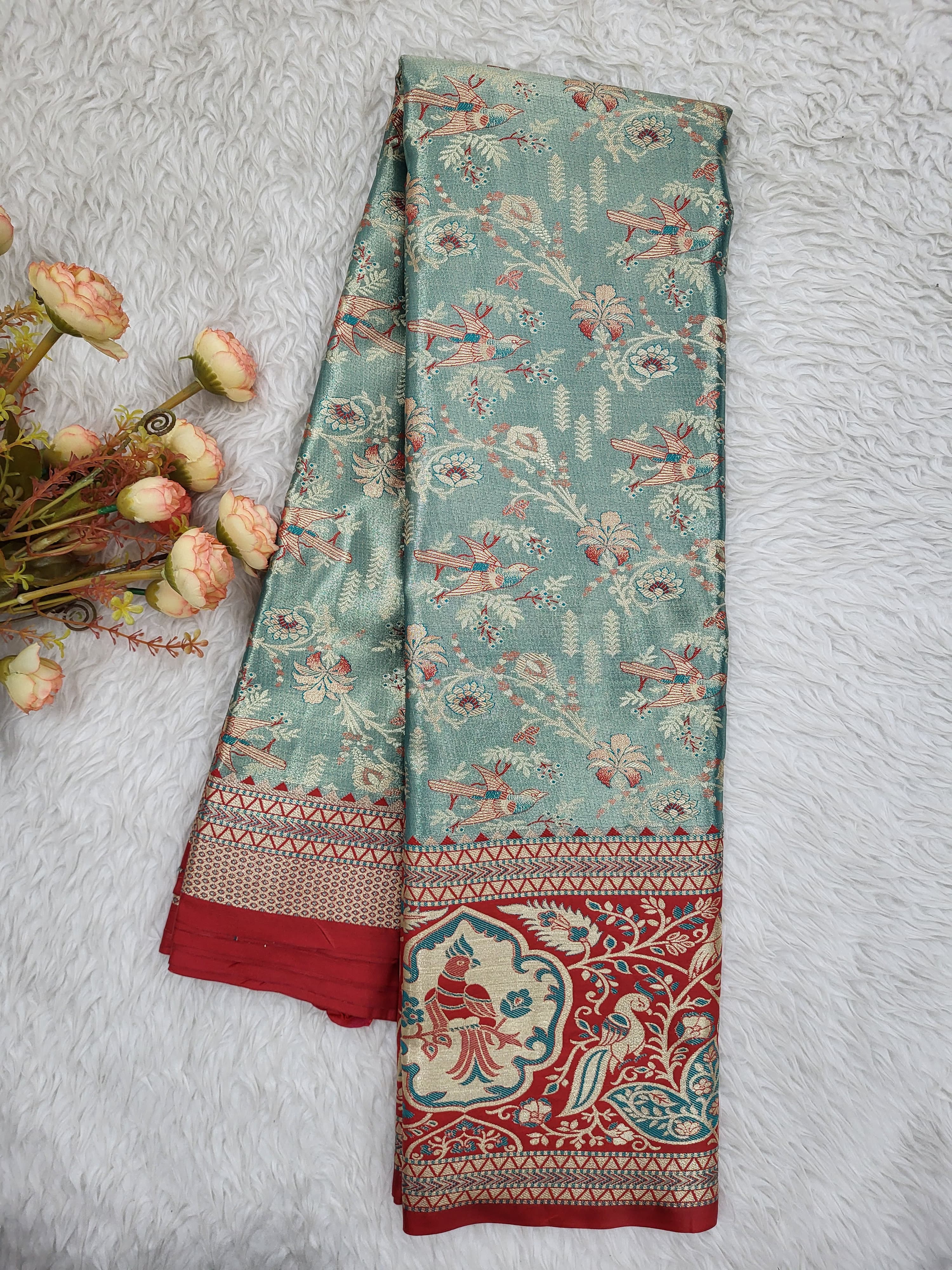 Semi Kanchipattu Tissue Meenakari Border Sarees