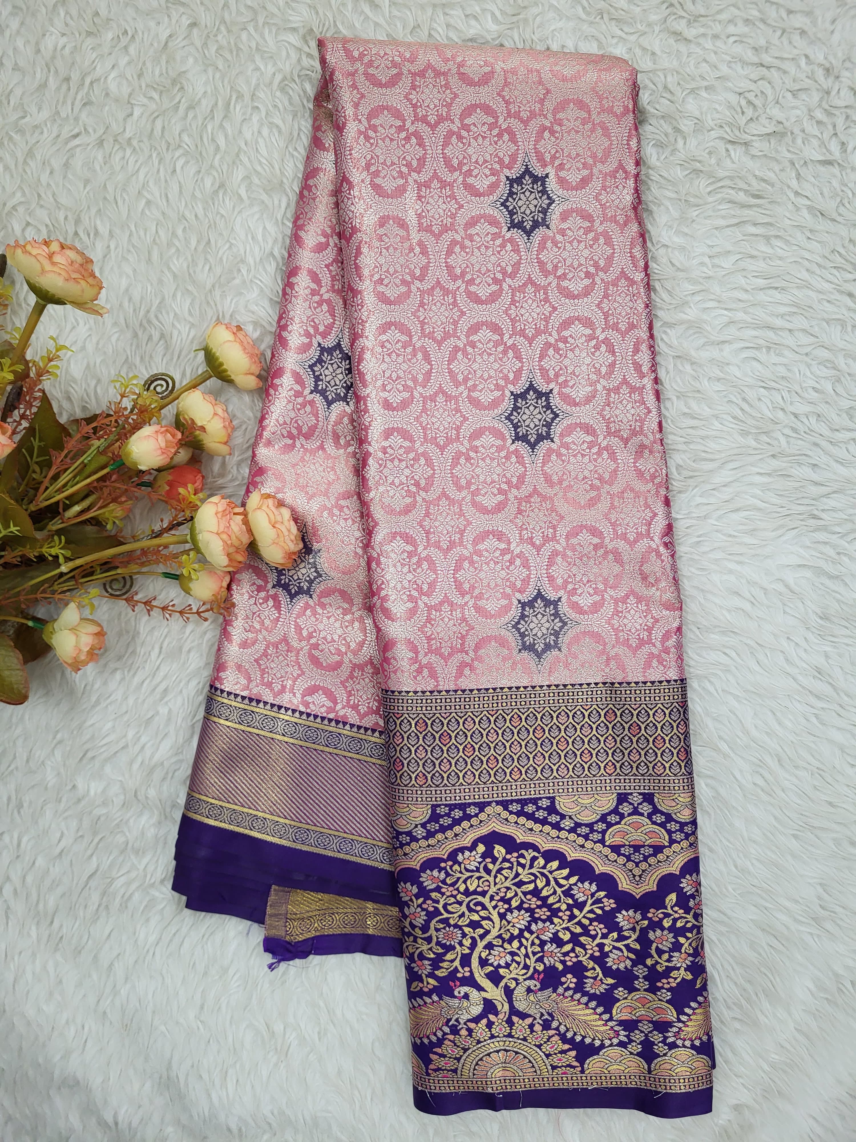 Semi Kanchipattu Tissue Meenakari Border Sarees