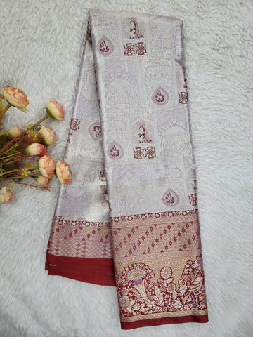 Semi Kanchipattu Tissue Meenakari Border Sarees
