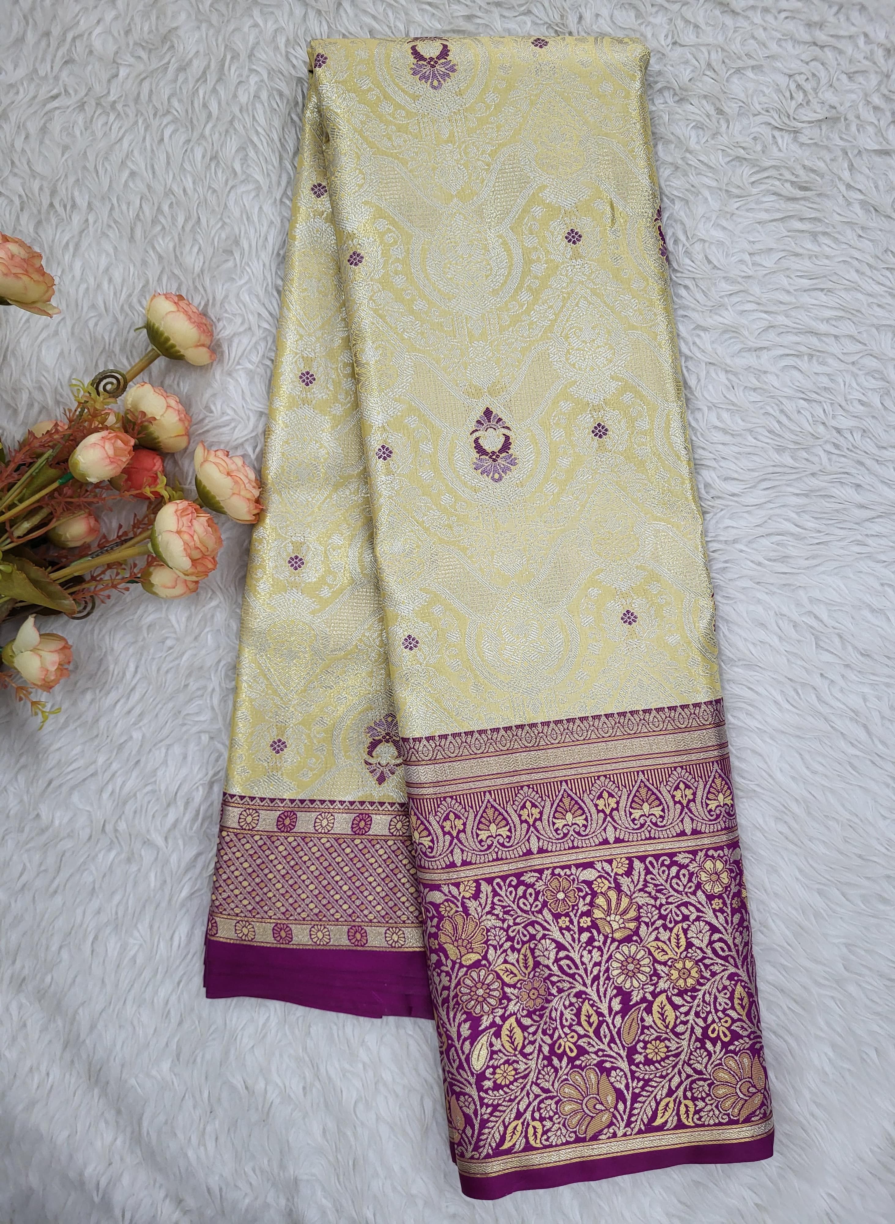 Semi Kanchipattu Tissue Meenakari Border Sarees