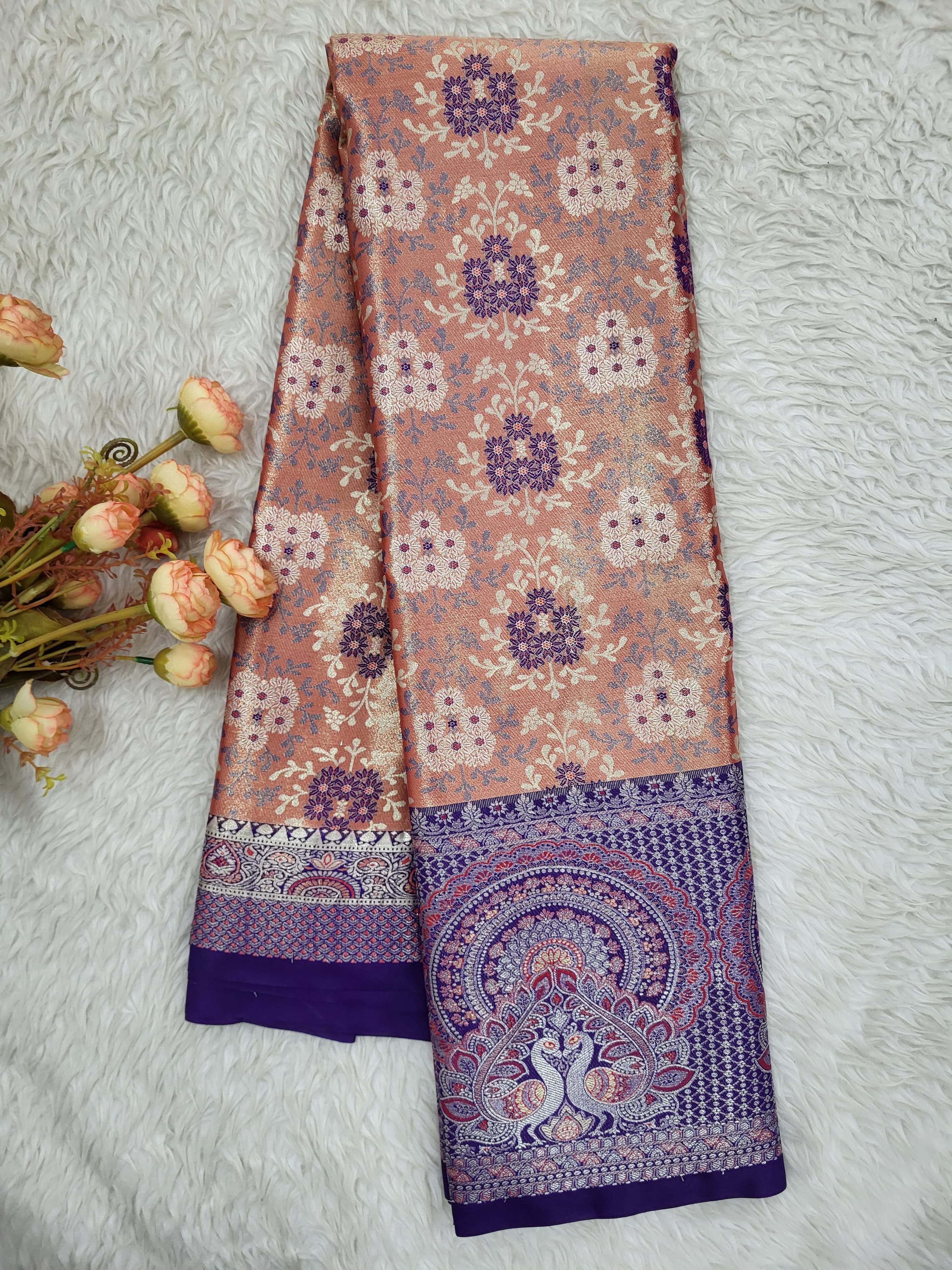 Semi Kanchipattu Tissue Meenakari Border Sarees
